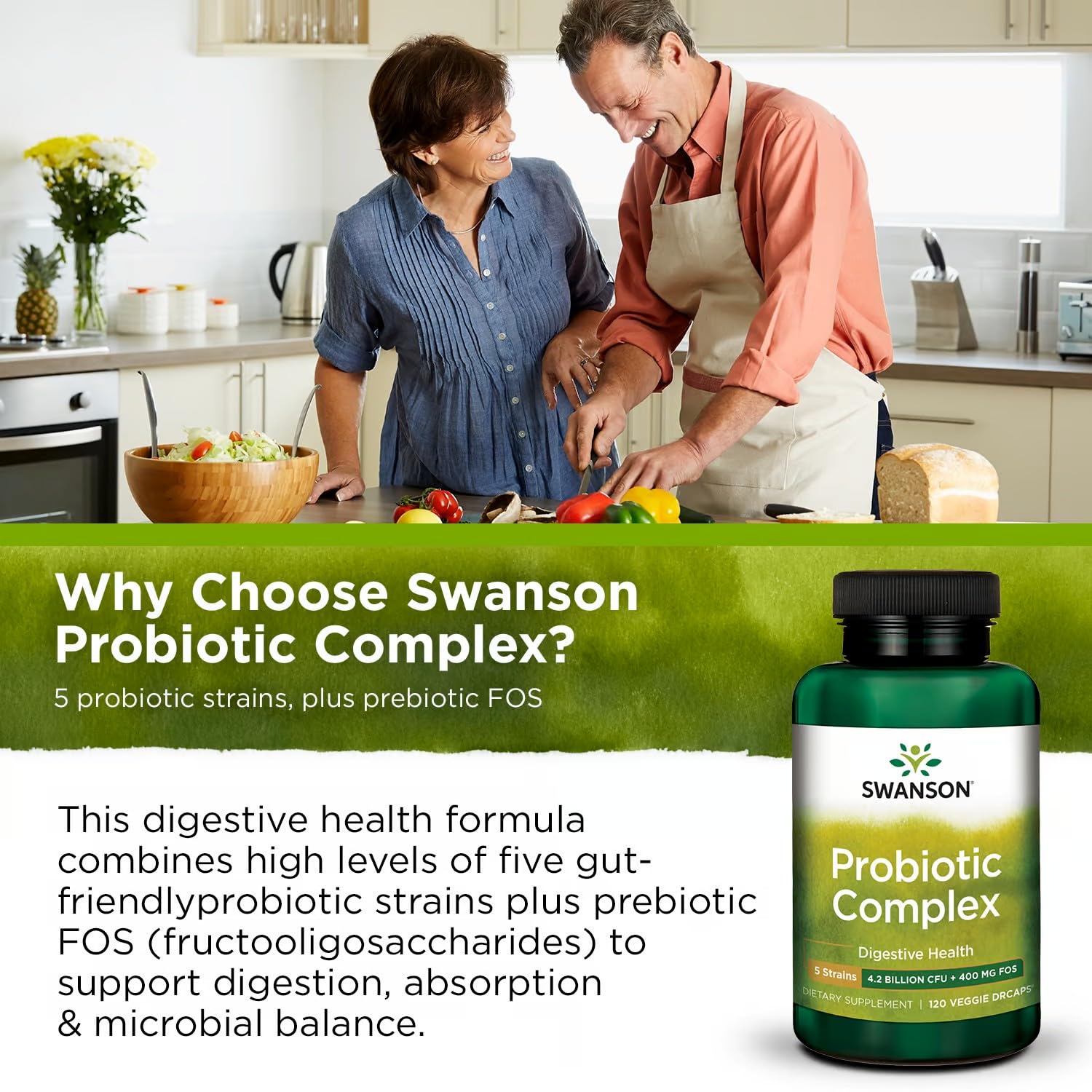 Swanson Probiotic Complex logo Swanson visible en la etiqueta.