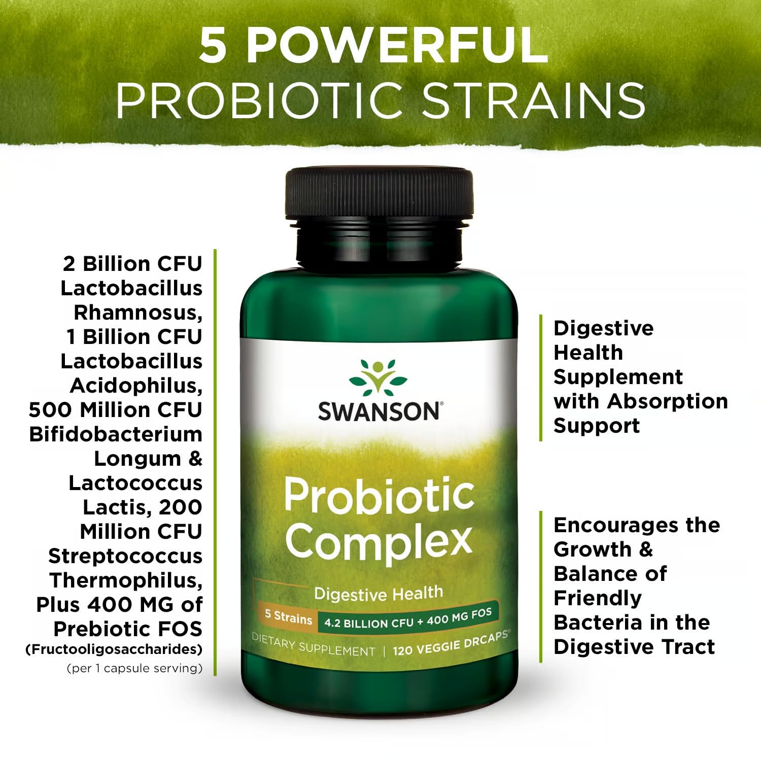Swanson Probiotic Complex uso diario para bienestar digestivo.