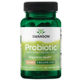 Swanson probiótico con enzimas digestivas, frasco de 60 cápsulas para apoyo digestivo diario.