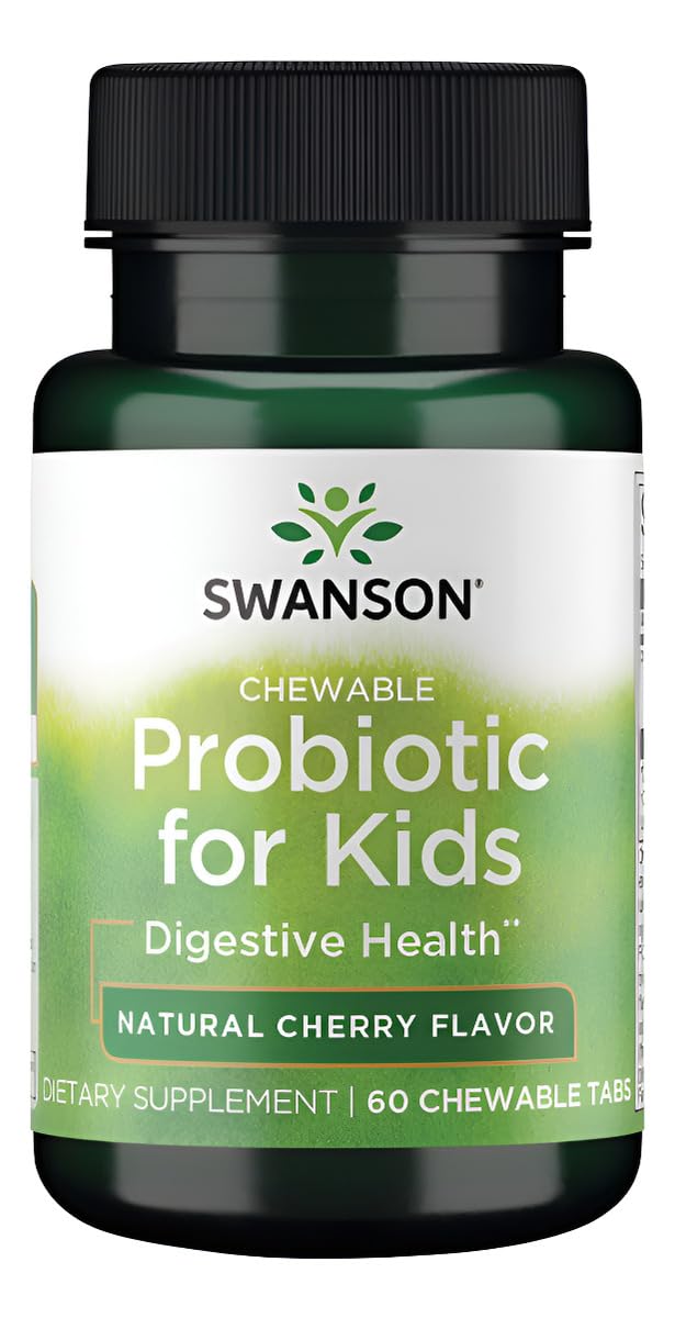 Swanson Probiótico para Niños Cereza: pastilla masticable con sabor a cereza para apoyo digestivo