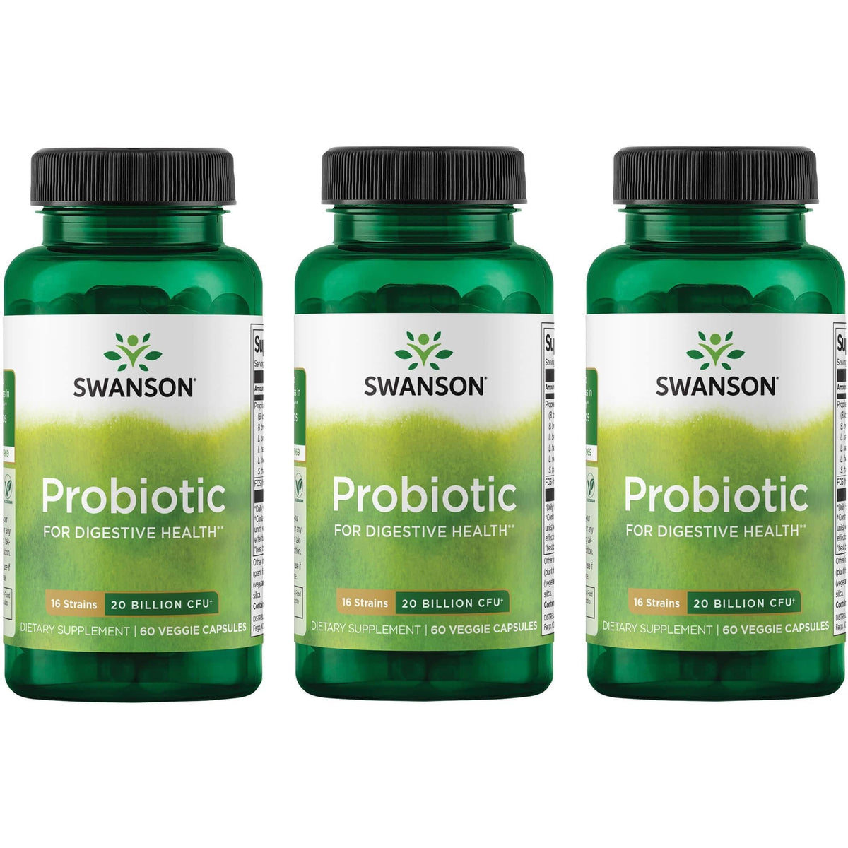 Probiótico Swanson para salud digestiva, soporte inmune y viaje cómodo.