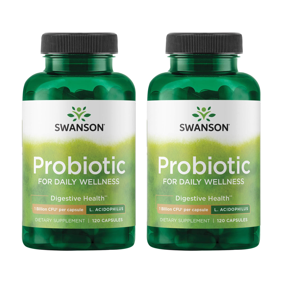 Swanson Probiótico, botella, apoyo a la salud digestiva y bienestar diario.