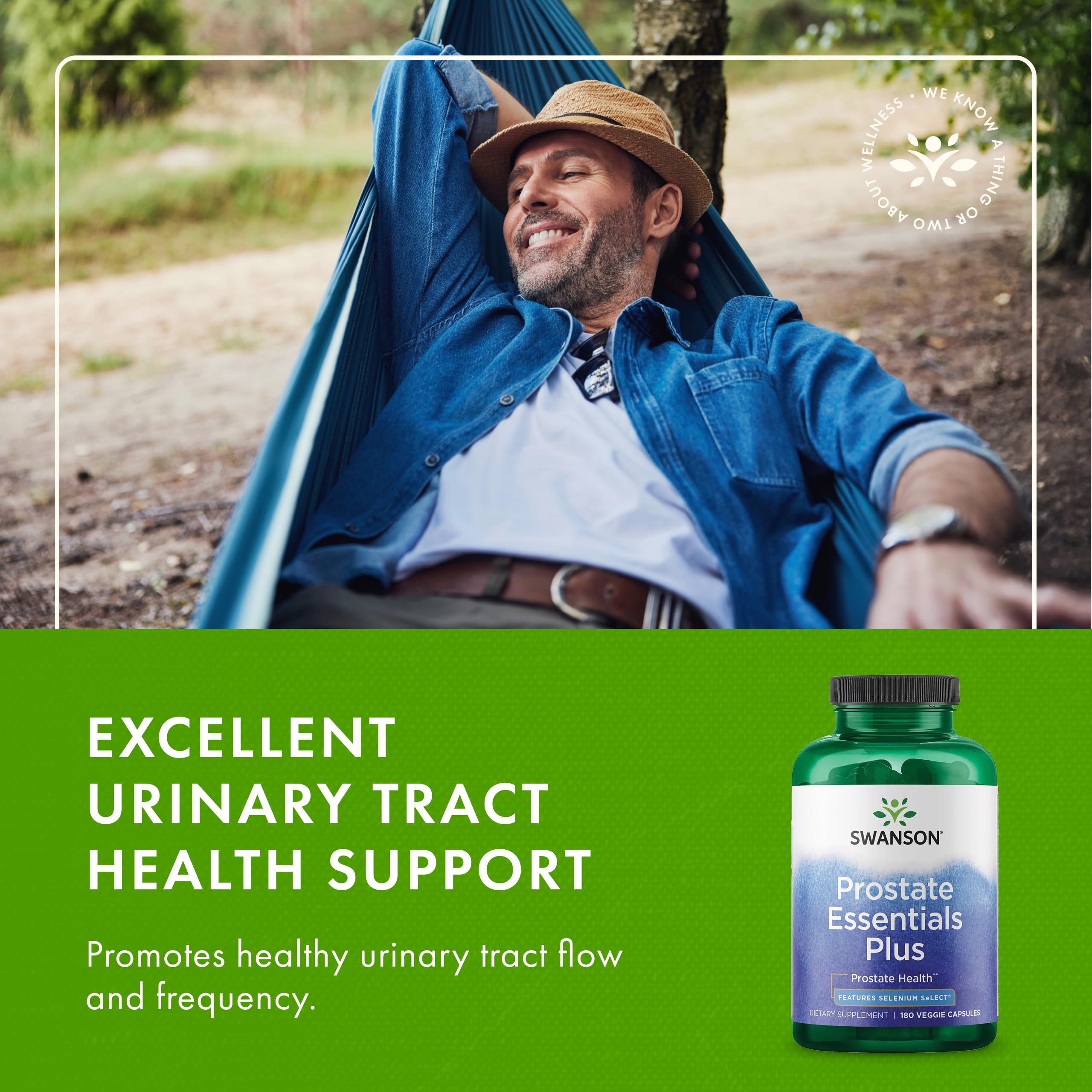 Swanson Prostate Essentials Plus ingredientes clave, cápsulas vegetarianas para hombres.