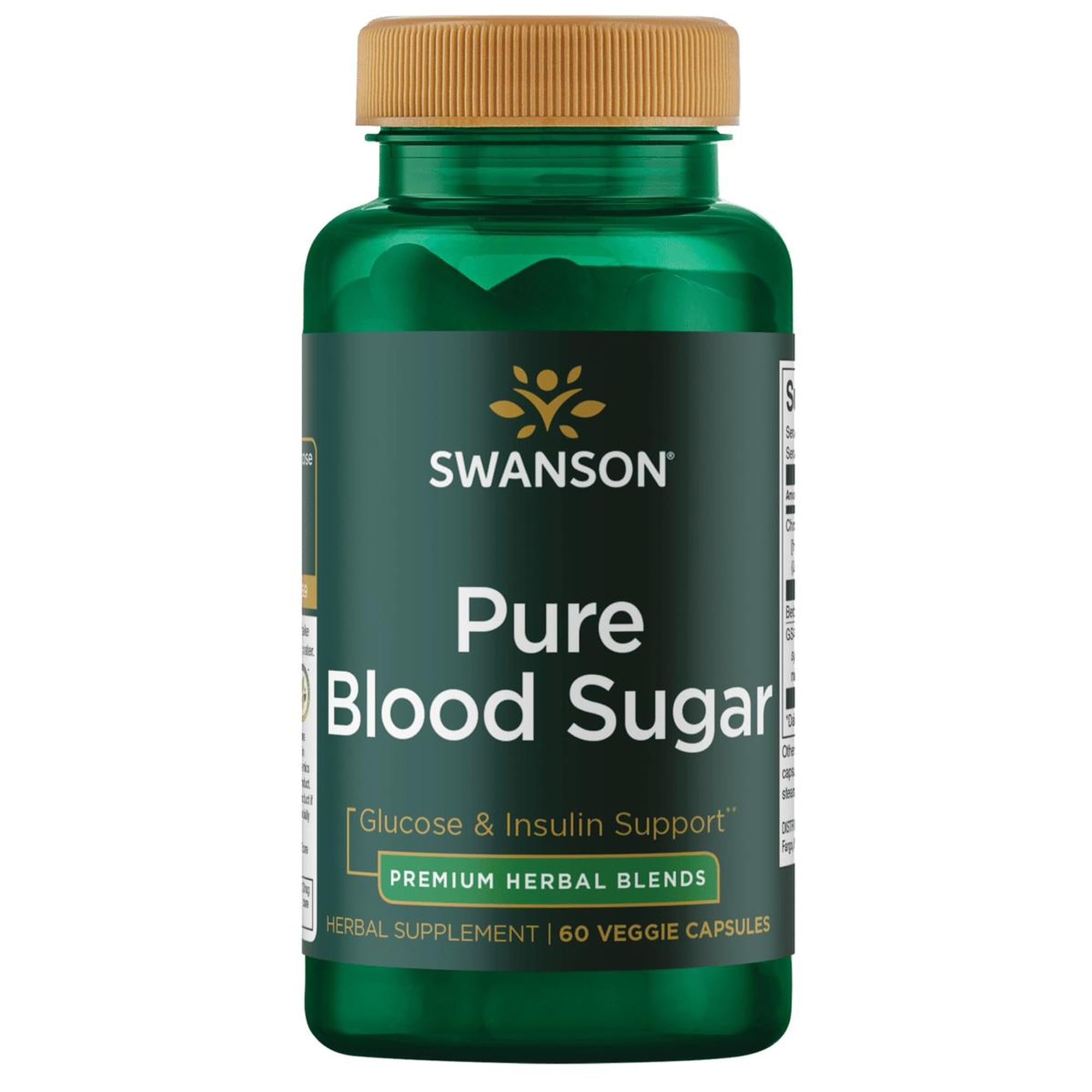 Swanson Pure, bote de capsulas vegetales, apoyo a niveles de energia sanguinea dentro de un rango normal