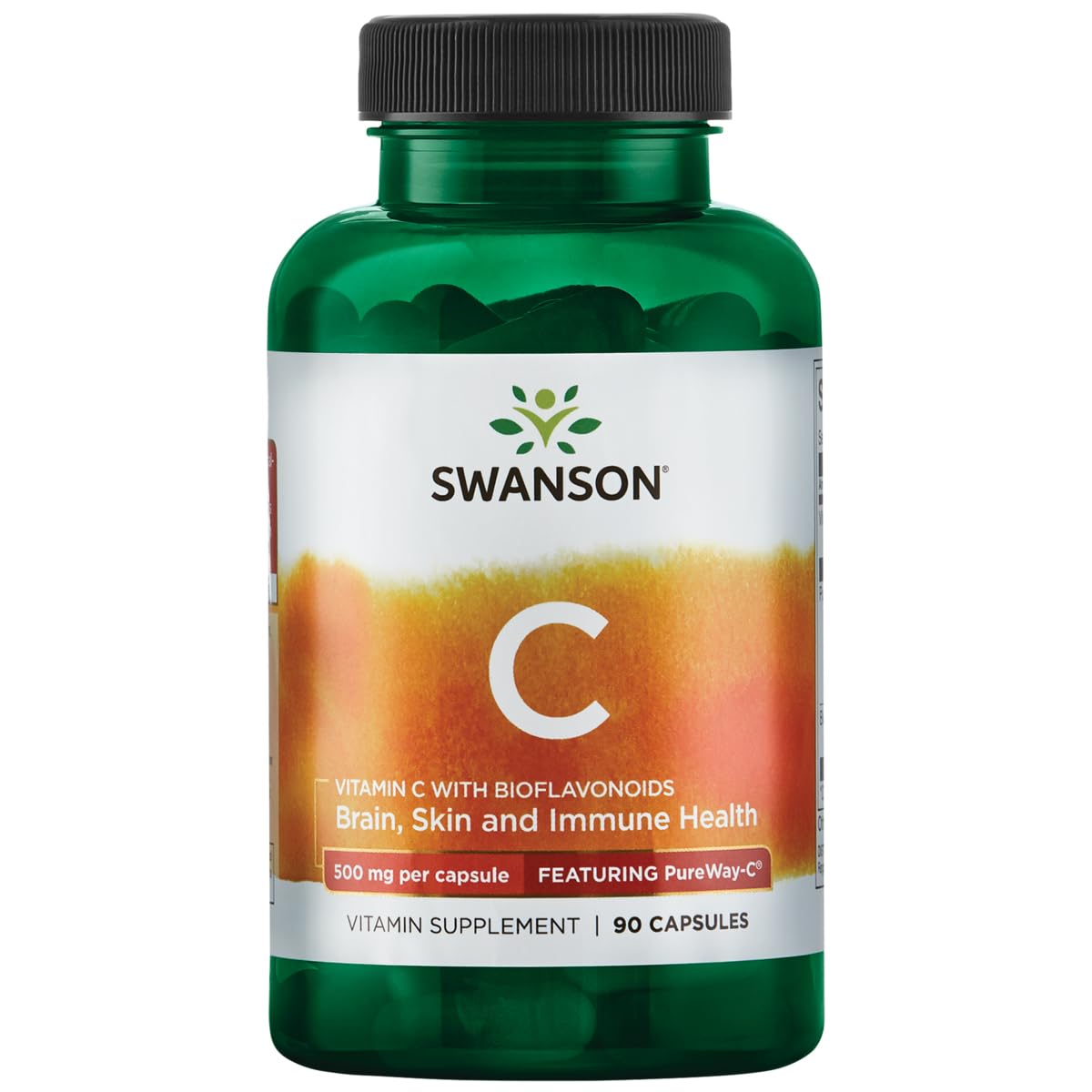 Swanson PureWay-Vitamina C 500 mg con bioflavonoides, botella de 90 cápsulas para apoyo inmune.