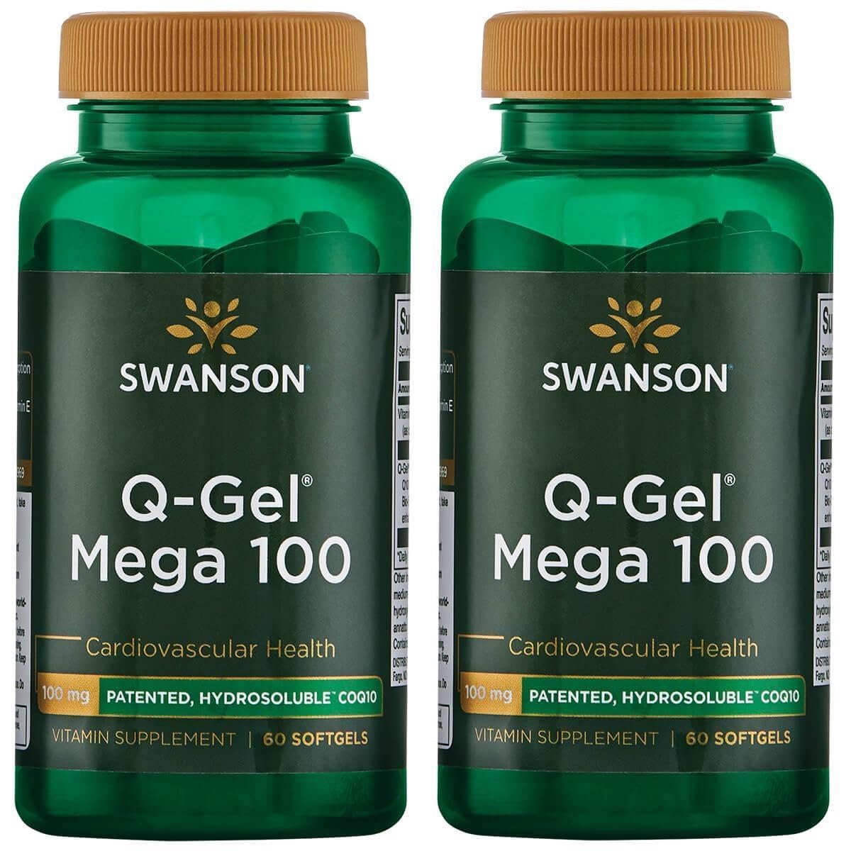 Swanson Q-Gel Mega 100, botella vertiendo, apoyo a la energía celular en la vida diaria.