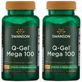 Swanson Q-Gel Mega 100, botella vertiendo, apoyo a la energía celular en la vida diaria.