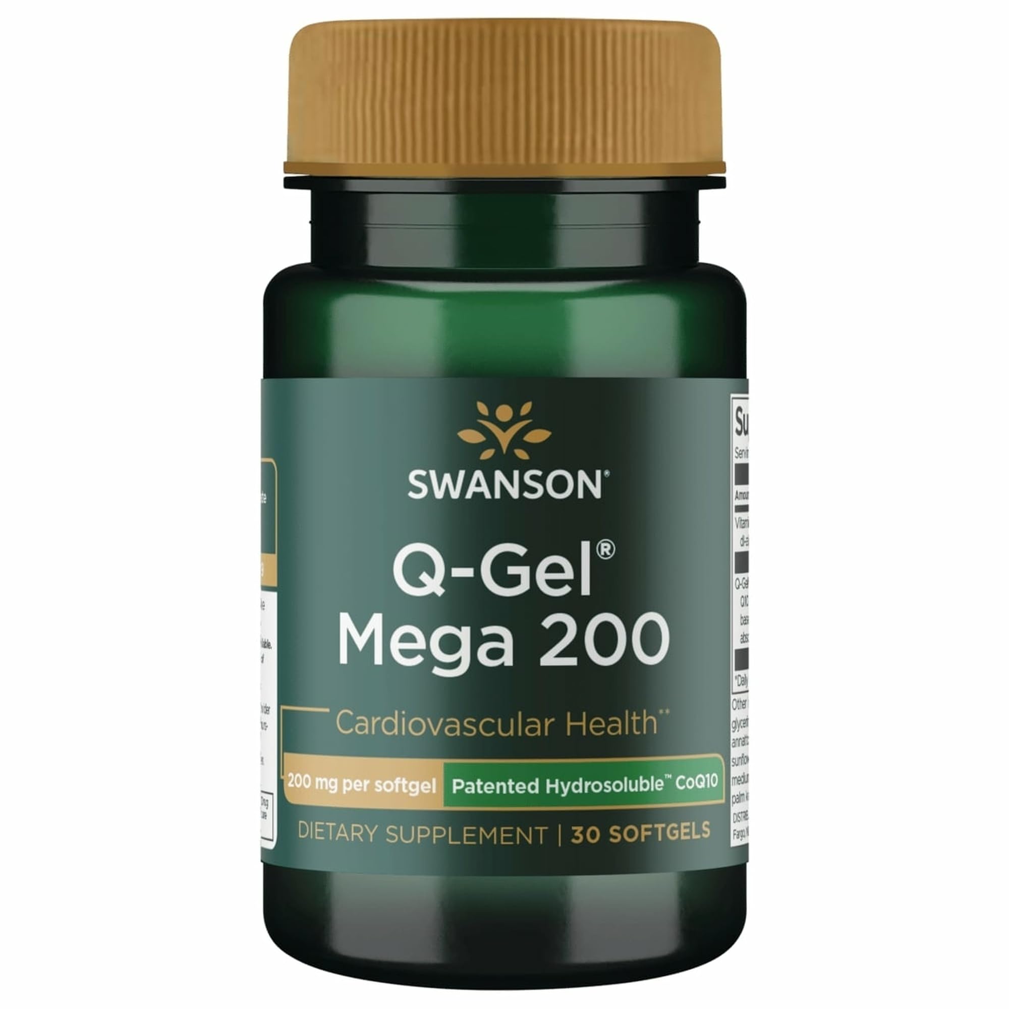 Swanson Q-Gel Mega: botella de suplemento lista para uso diario.