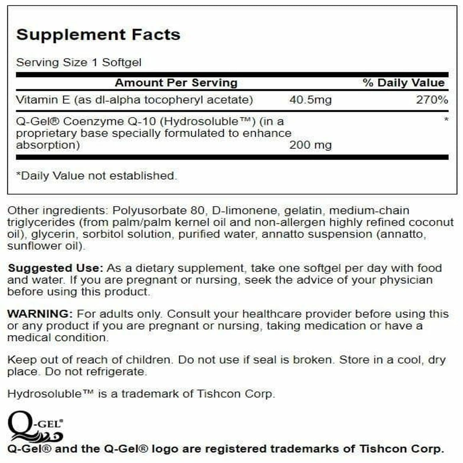 Swanson Q-Gel Mega: cápsulas blandas, fácil de tragar para soporte antioxidante.