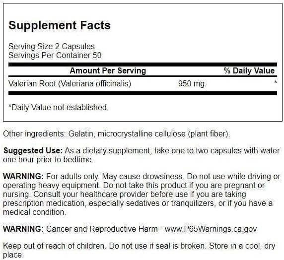 Swanson Raíz de Valeriana, cápsulas de 950 mg, apoyo para un sueño tranquilo