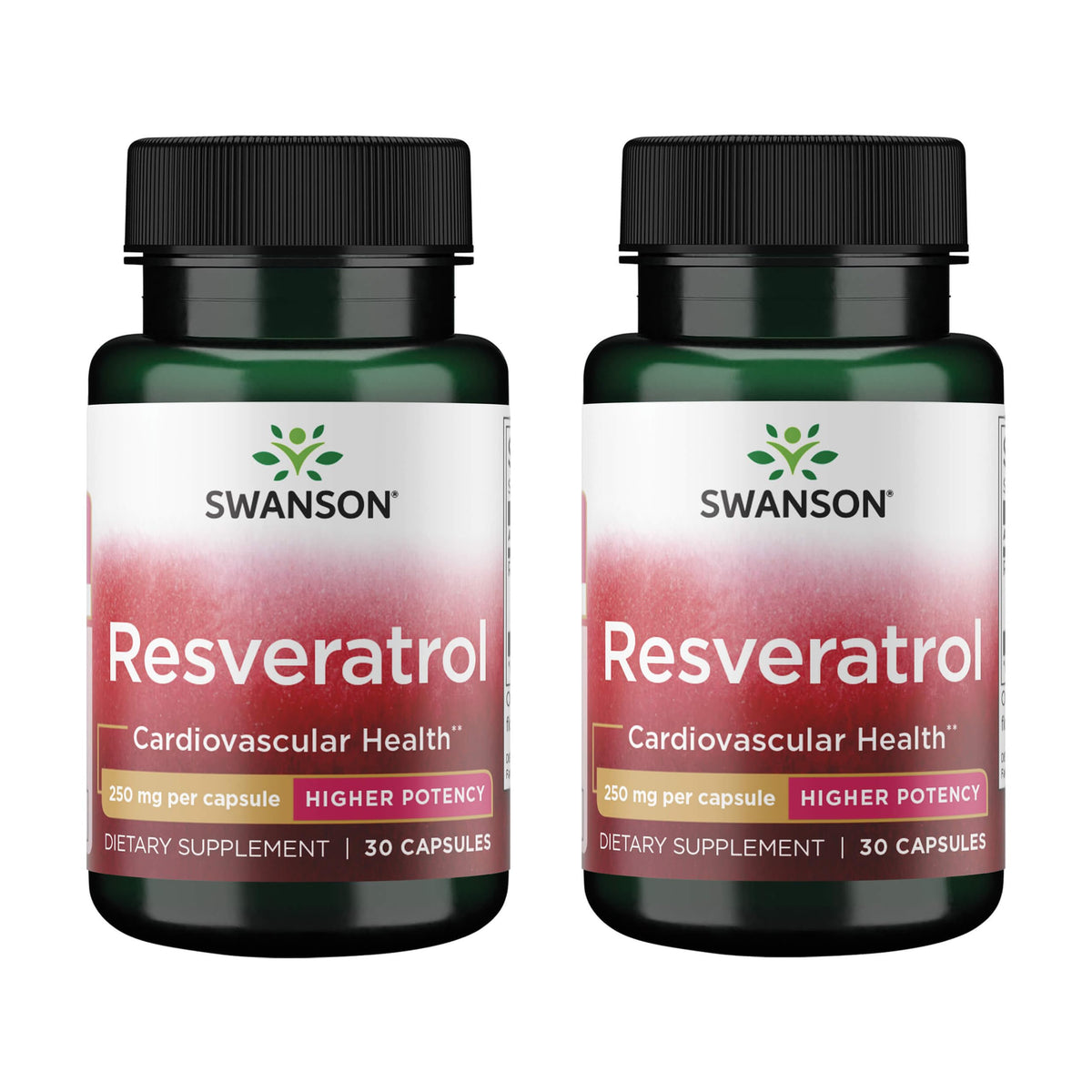 Swanson Resveratrol alta potencia 250 mg, cápsulas en frasco frontal, posible apoyo antioxidante.