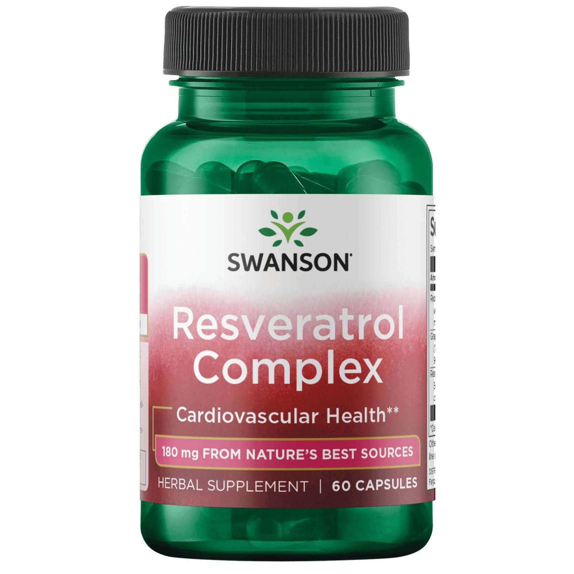 Swanson Resveratrol Complex, botella de suplemento, apoyo a la salud cardiovascular
