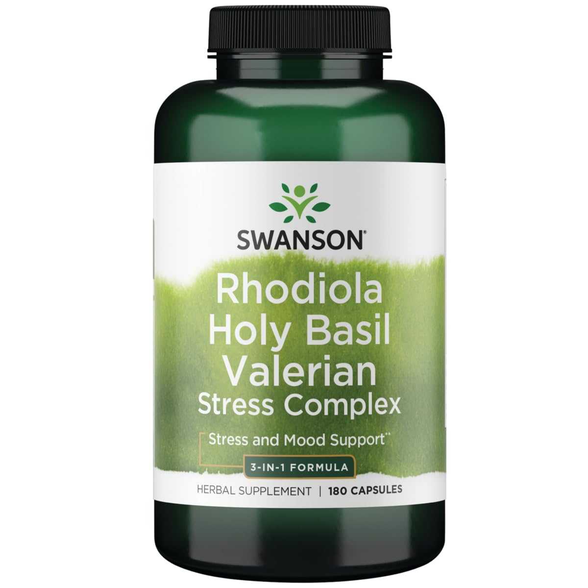 Swanson Rodiola, Albahaca Sagrada y Valeriana en cápsulas; apoyo al bienestar diario.