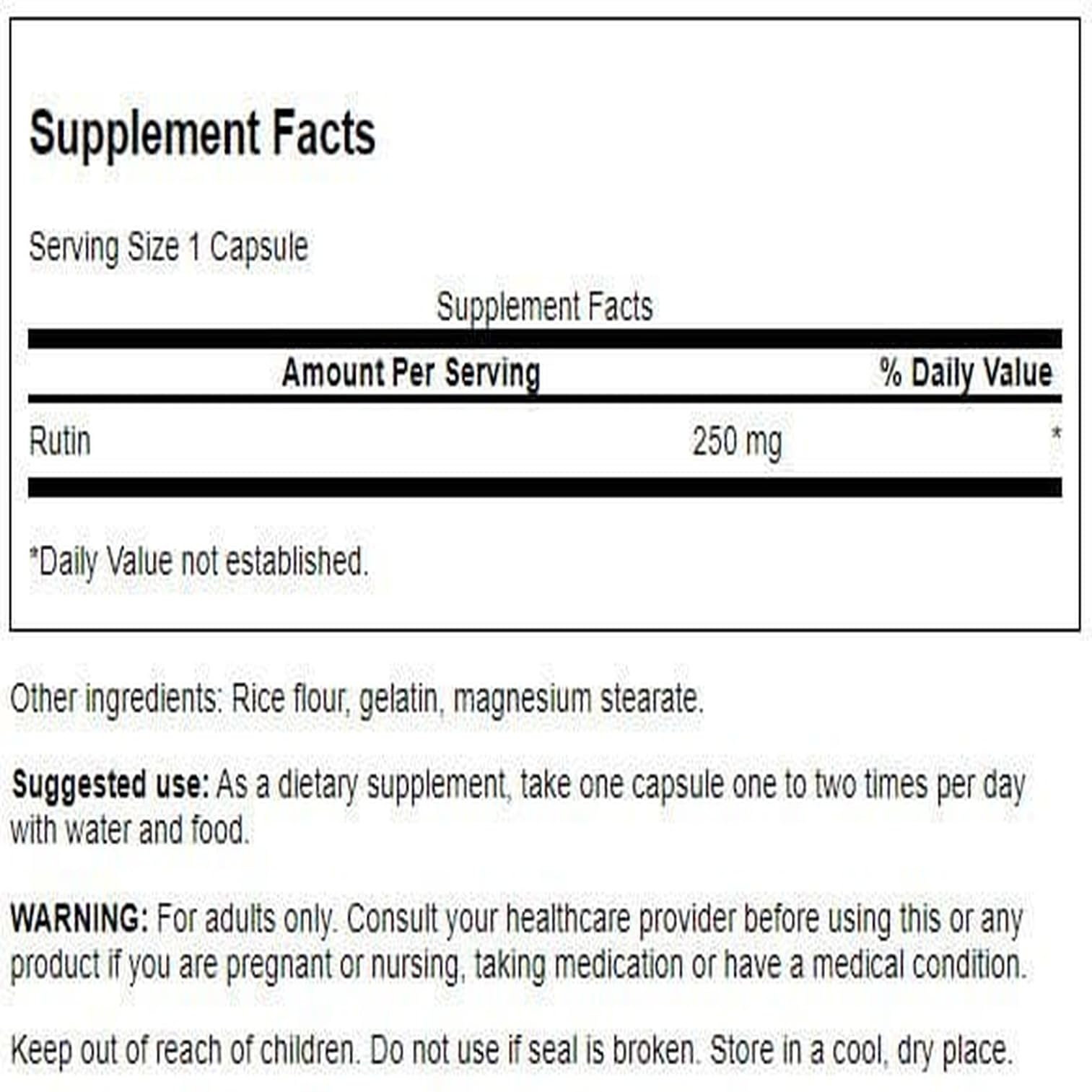 Bote de Swanson Rutin 250 mg con cápsulas para uso diario.