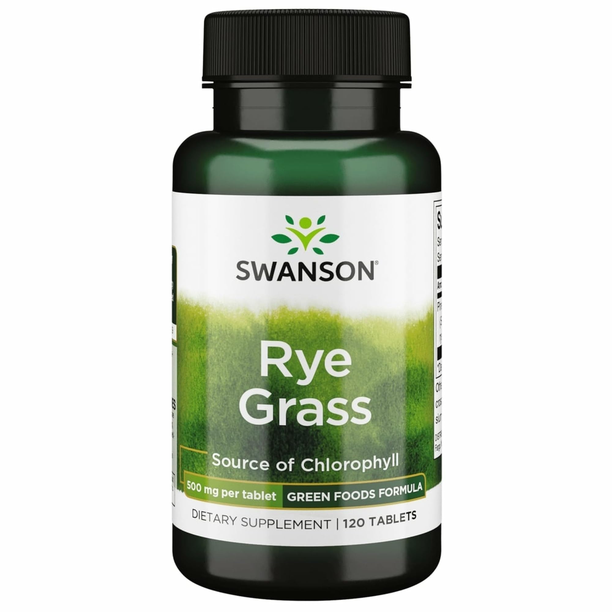 Swanson Rye Grass tableta, botella frontal, posible apoyo a la vitalidad diaria.