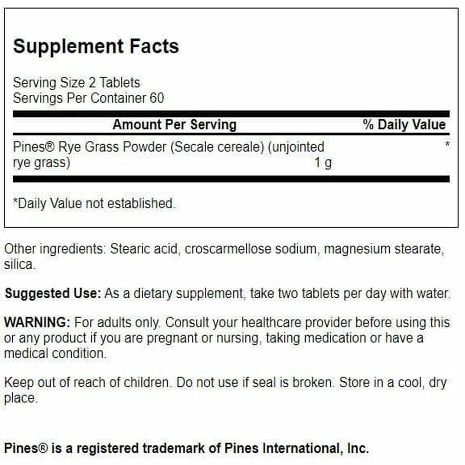 Swanson Rye Grass tabletas, vista de etiqueta, uso diario fácil y cómodo.