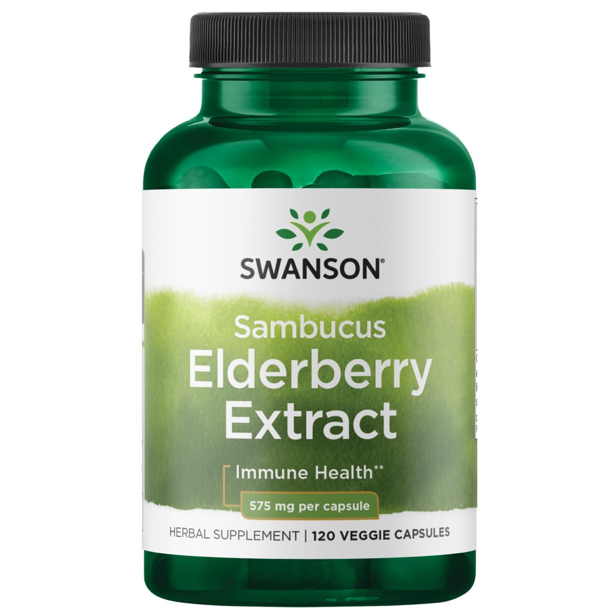 Swanson envase de cápsulas vegetales con extracto de saúco y posible beneficio antioxidante