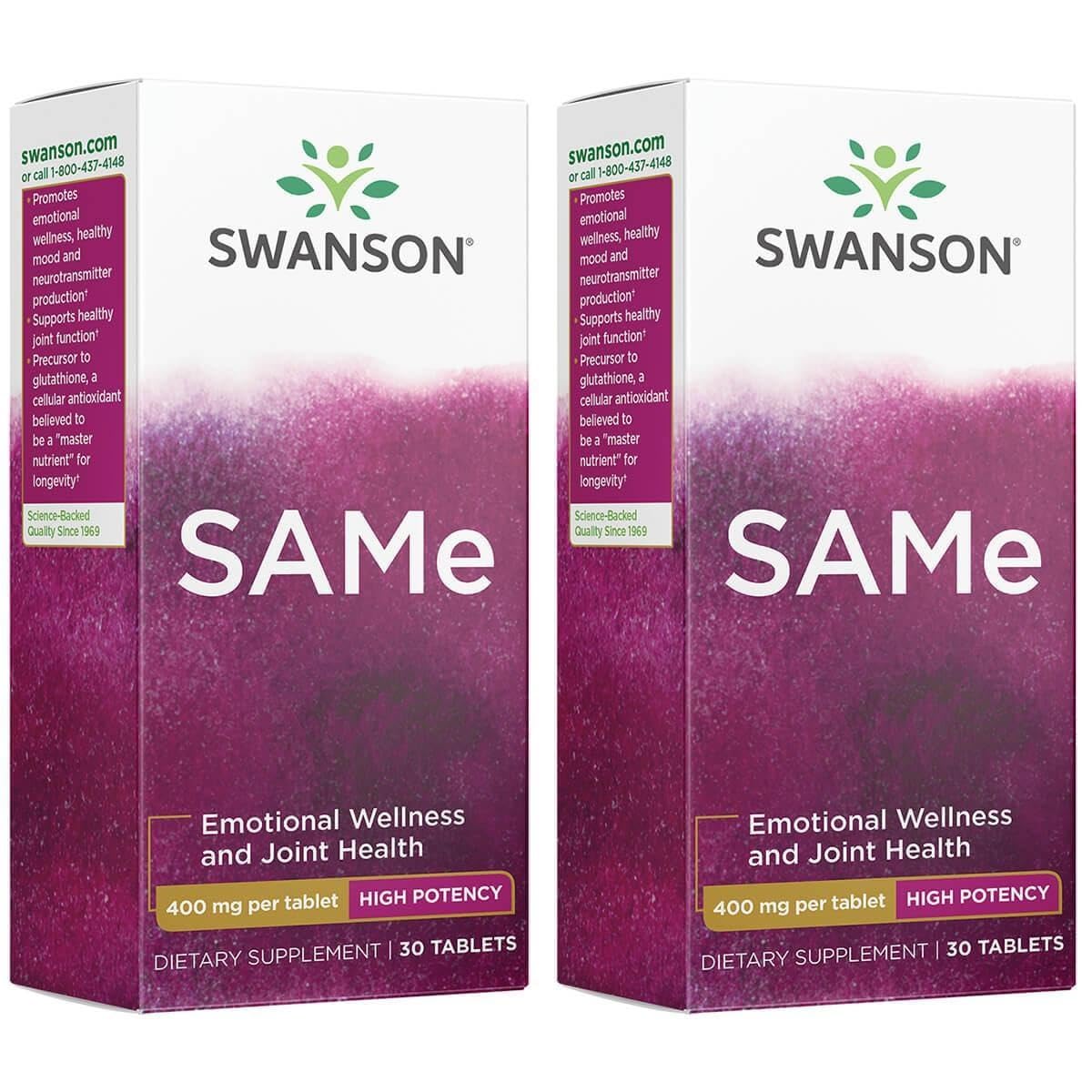 Swanson Same, tabletas de 400 mg, apoyo al bienestar emocional y neurotransmisores.
