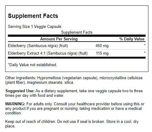Frasco de Swanson saúco 575 mg, cápsulas para uso diario y antioxidantes