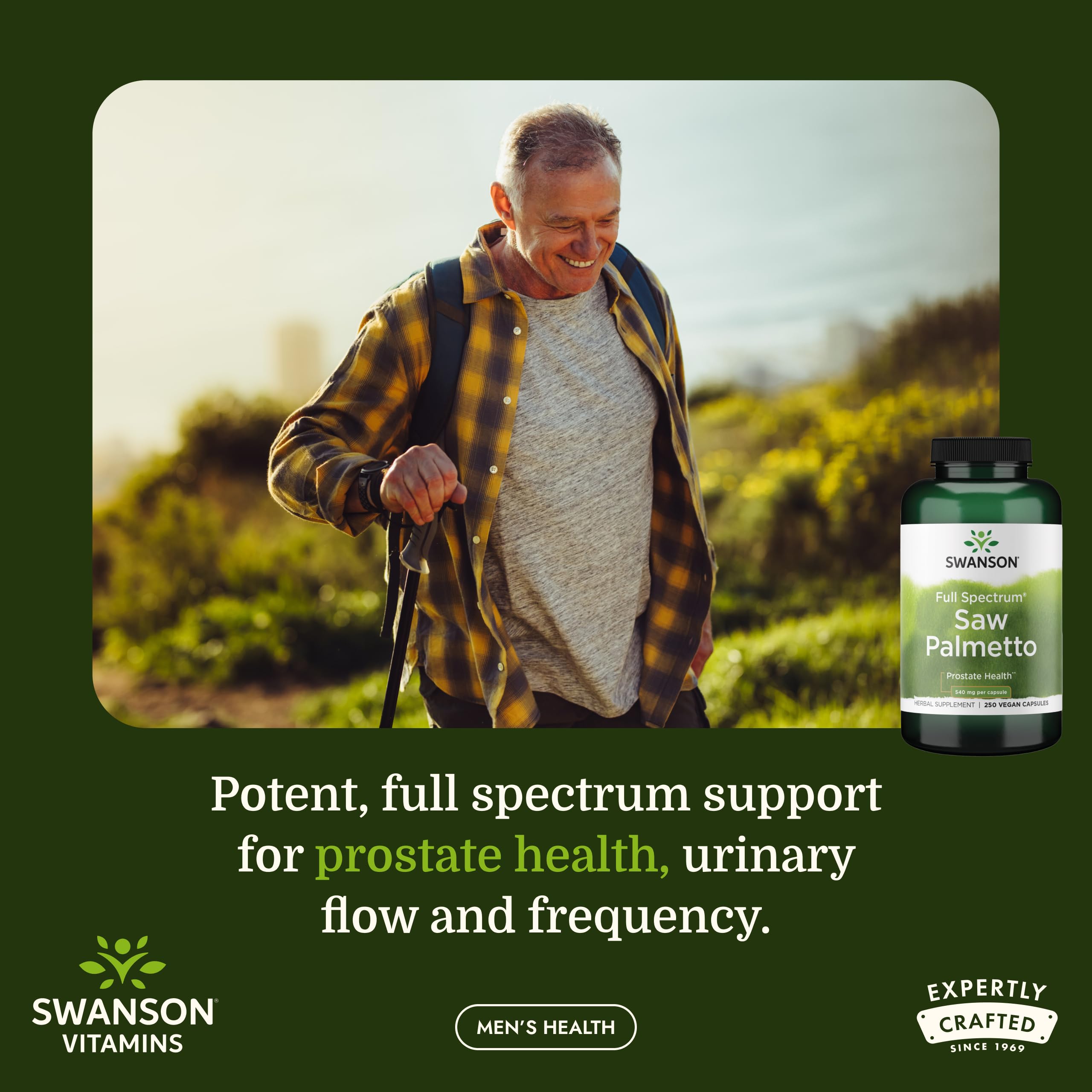 Swanson Saw Palmetto, cápsulas veganas de 540 mg para uso diario.