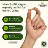 Swanson Saw Palmetto, etiqueta con ingredientes y beneficios.