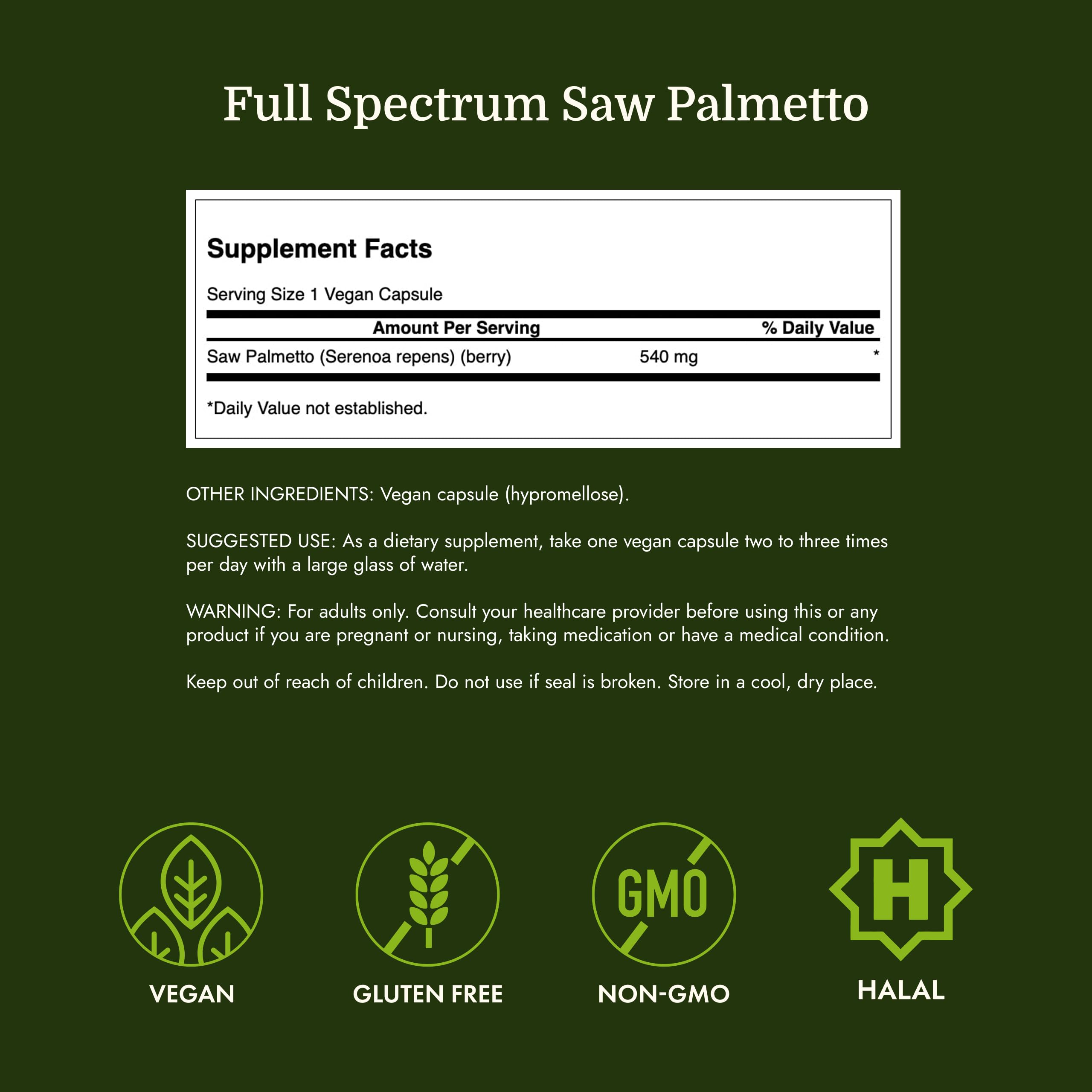 Swanson Saw Palmetto, sello GMP que garantiza calidad y pureza.