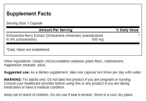 Etiqueta Swanson Schizandra Extracto 500 mg para adaptación al estrés