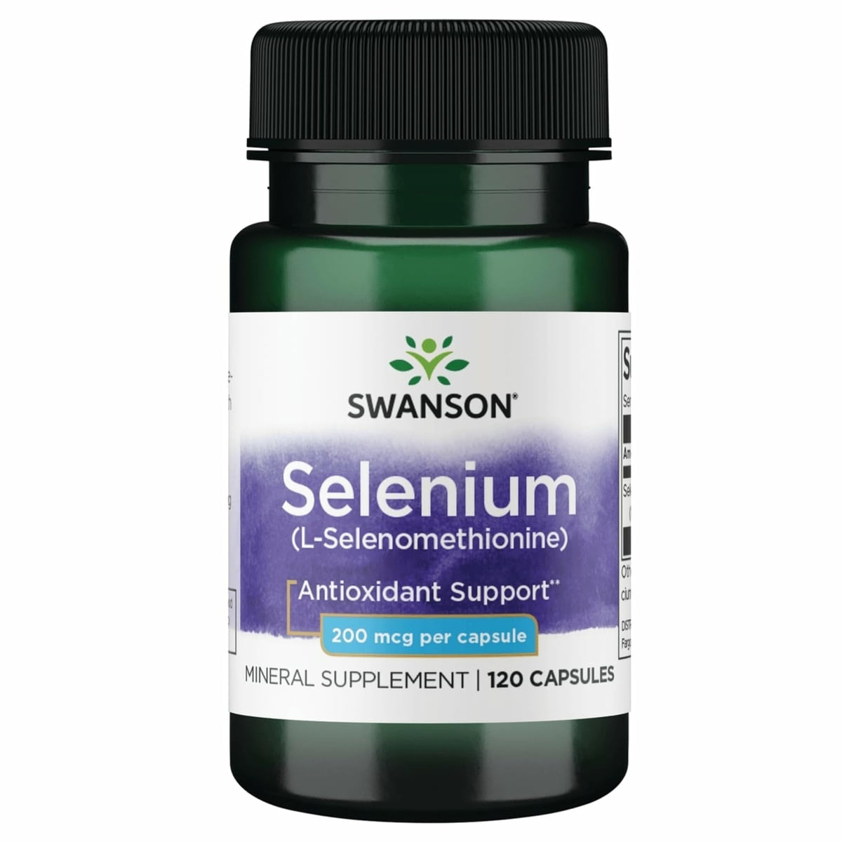 Swanson Selenio 200 mcg cápsulas en botella, posible apoyo antioxidante diario