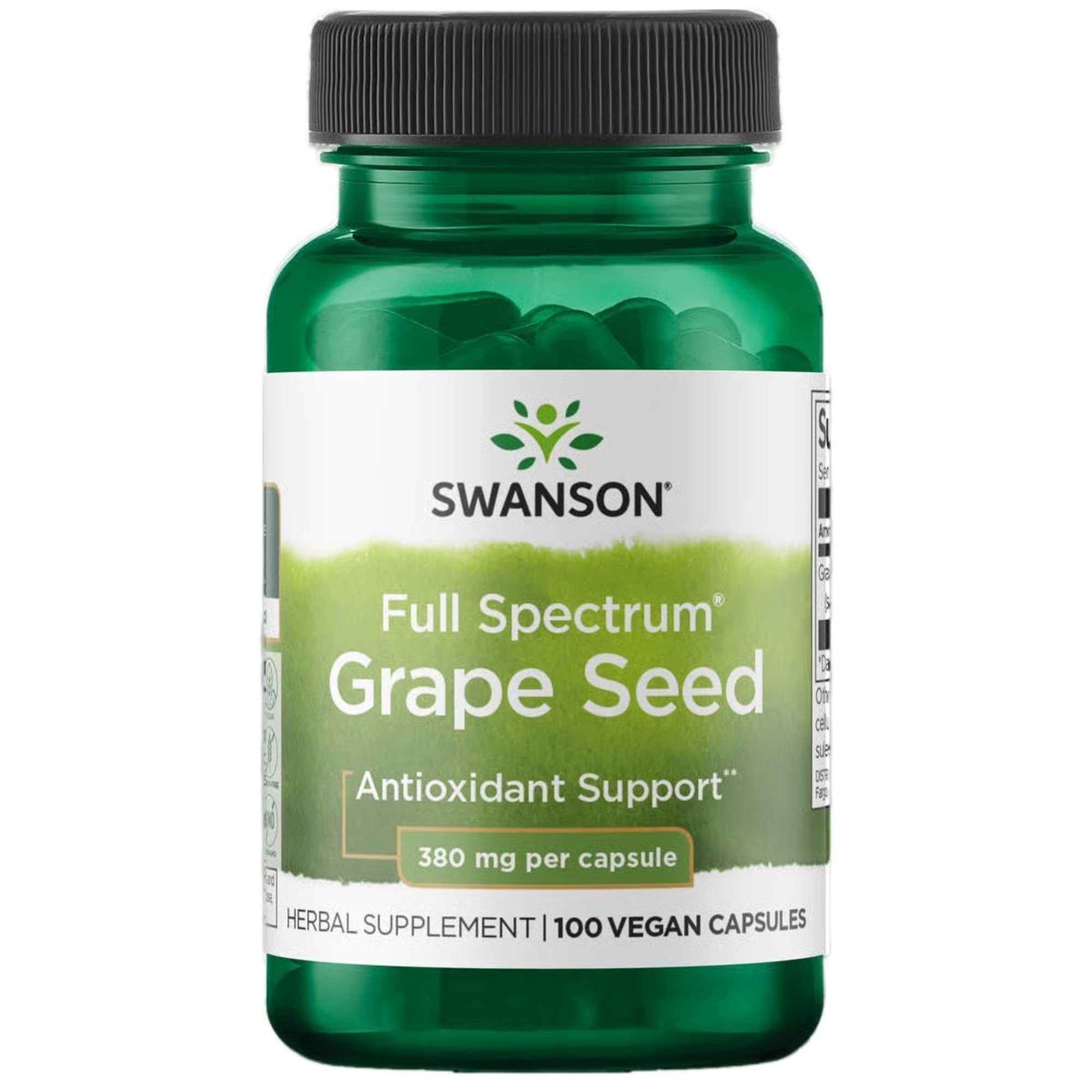Swanson Semilla de Uva botella frente, antioxidante para el bienestar diario.