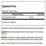 Swanson Semilla de Uva etiqueta cercana, destacan los OPC y antioxidantes.