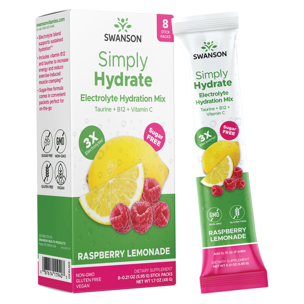 Swanson Simply Hydrate: caja con 8 sobres para hidratación en movimiento