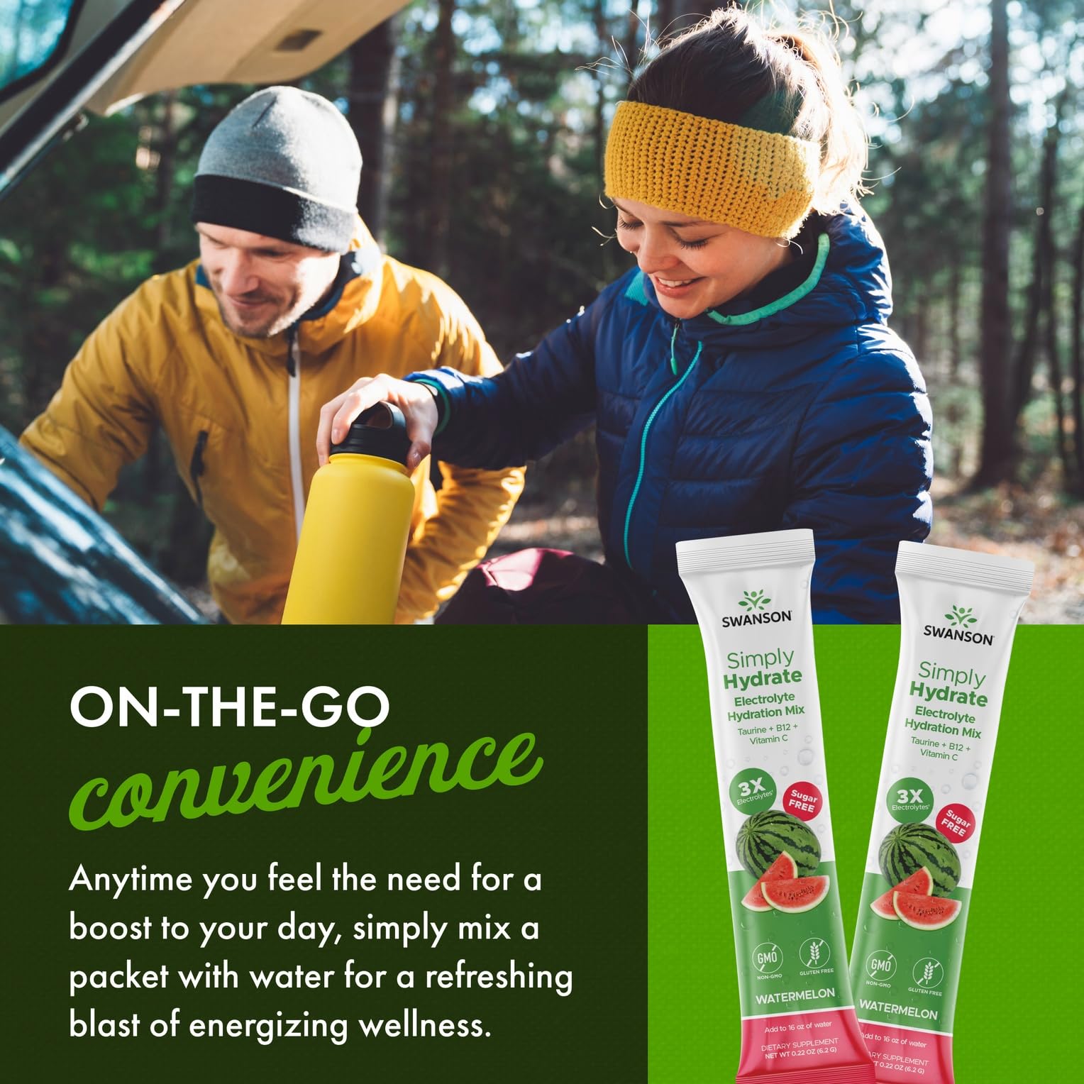 Swanson Simply Hydrate: uso en movimiento, ideal durante entrenamientos.