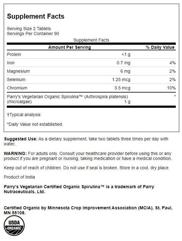 Swanson Spirulina orgánica en envase de 180 tabletas para uso diario.
