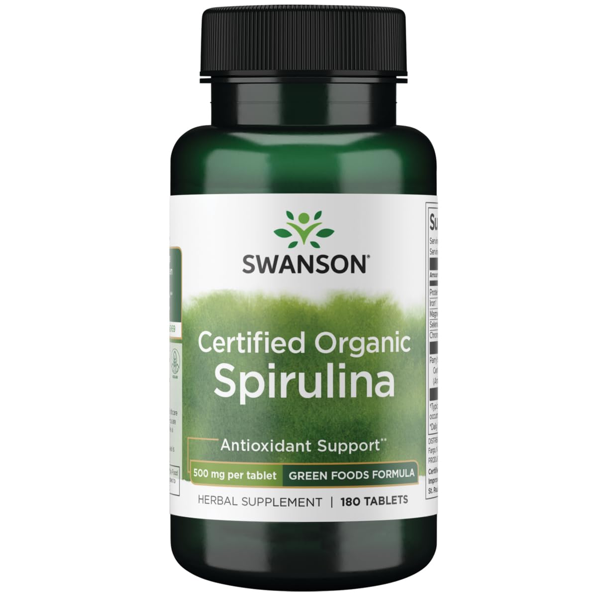 Swanson Spirulina orgánica 500 mg en tabletas para apoyo nutricional diario.