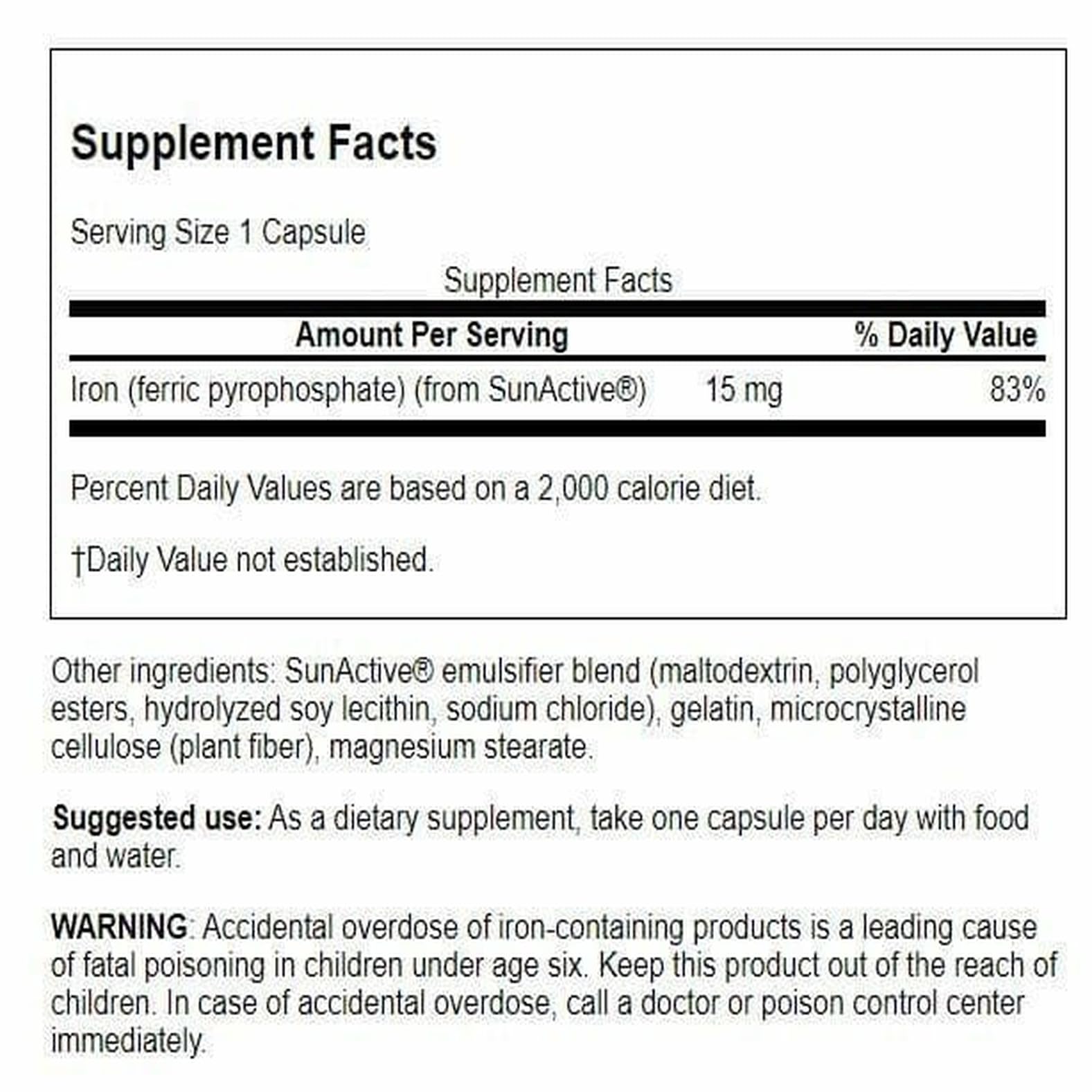 Swanson Sunactive Hierro 15 mg - cápsulas fáciles de tragar