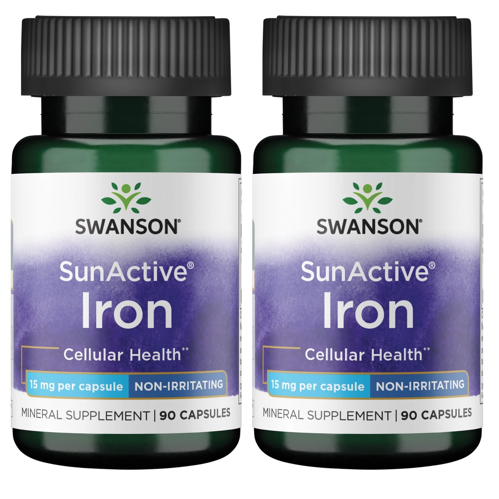 Swanson Sunactive Hierro 15 mg cápsulas, fácil de tragar para apoyo diario de energía
