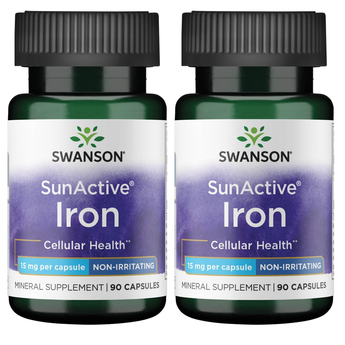 Swanson Sunactive Hierro 15 mg cápsulas, fácil de tragar para apoyo diario de energía