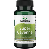Swanson Super Cayenne en envase de cápsulas vegetales; posible apoyo a la salud cardiovascular.