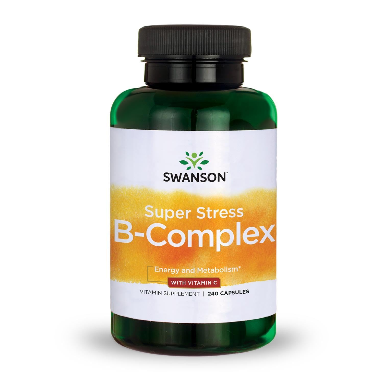 Swanson Super Stress B-Complex, cápsulas fáciles de tragar para apoyo diario.