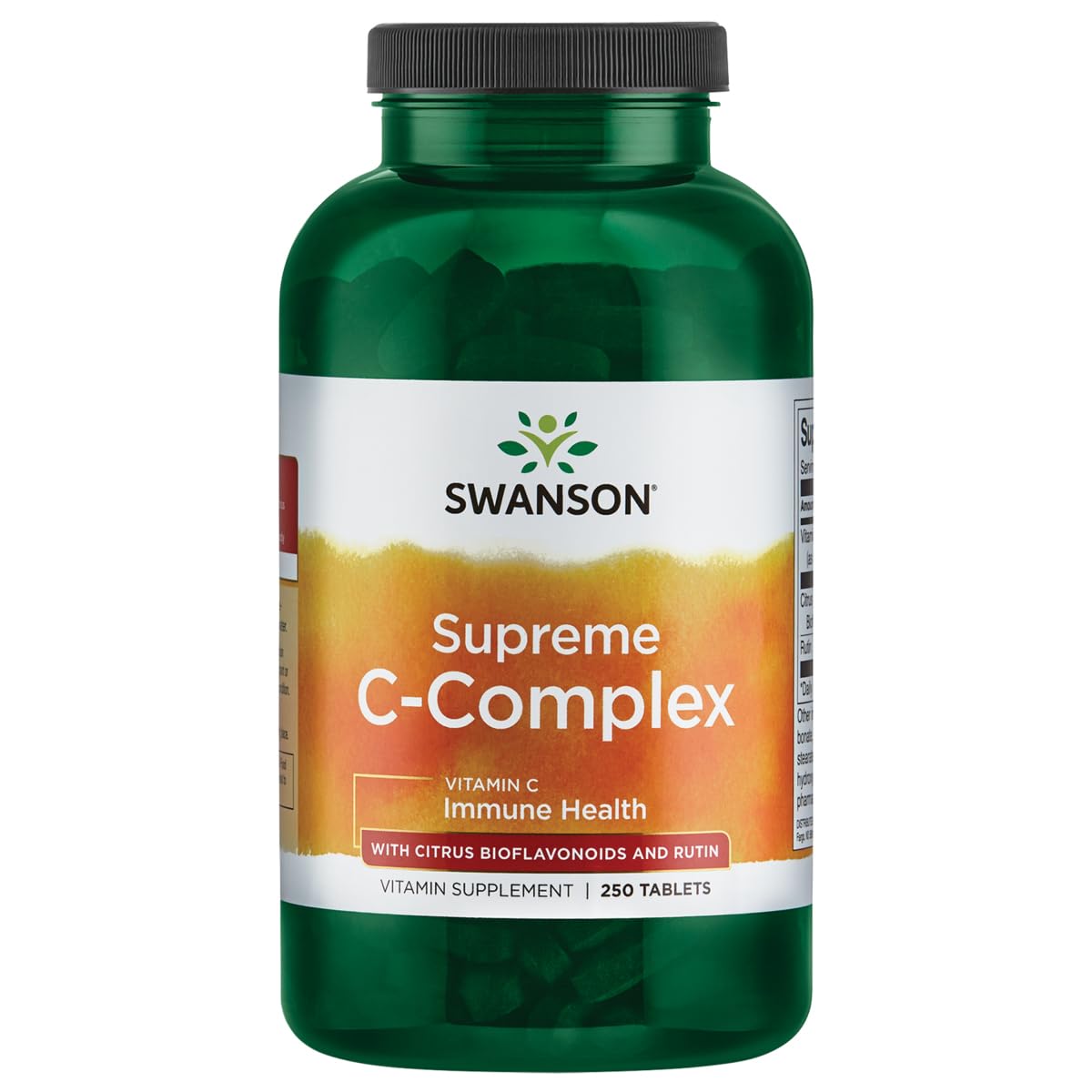 Swanson Supreme Vitamina C Complex, botella de cápsulas, apoyo antioxidante diario.