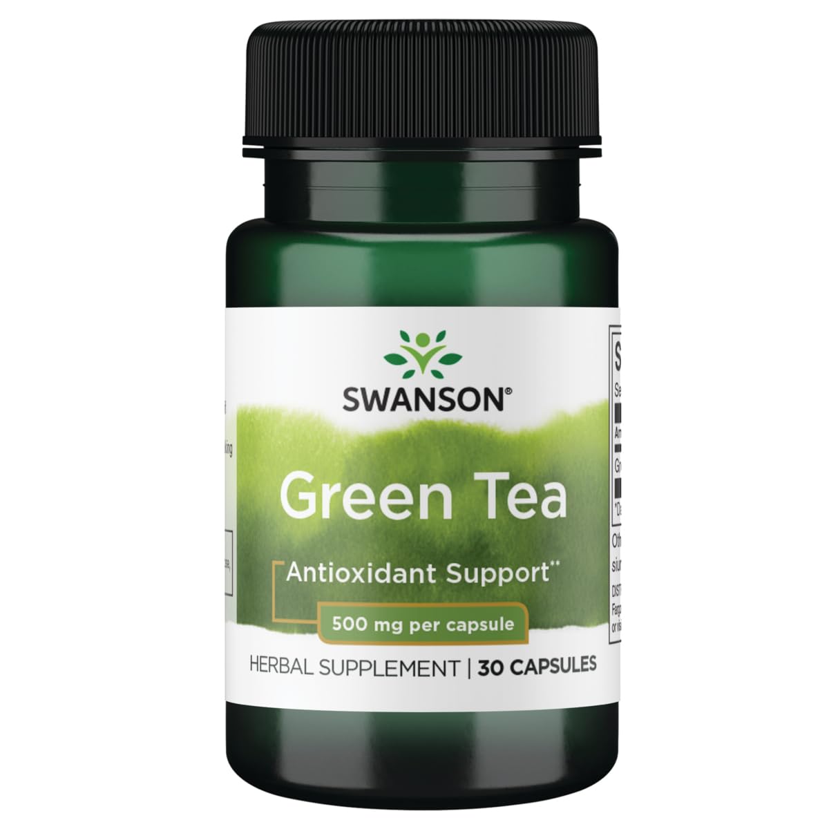 Swanson té verde 500 mg, botella, apoyo a la energía diaria y antioxidantes naturales.