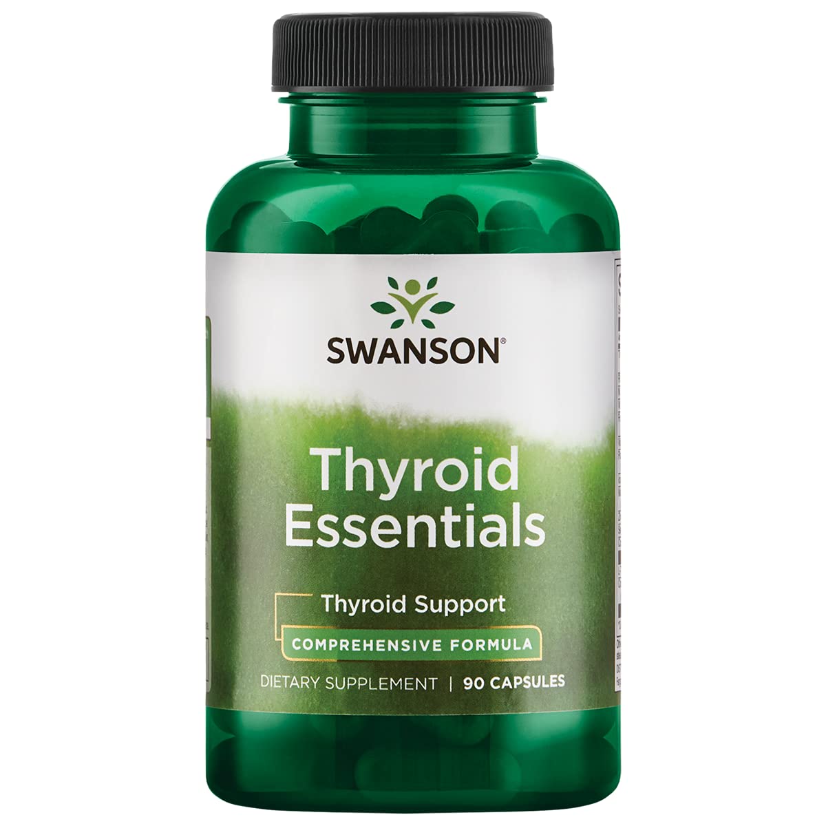 Swanson Thyroid Essentials, etiqueta de la botella, guía rápida para uso diario.
