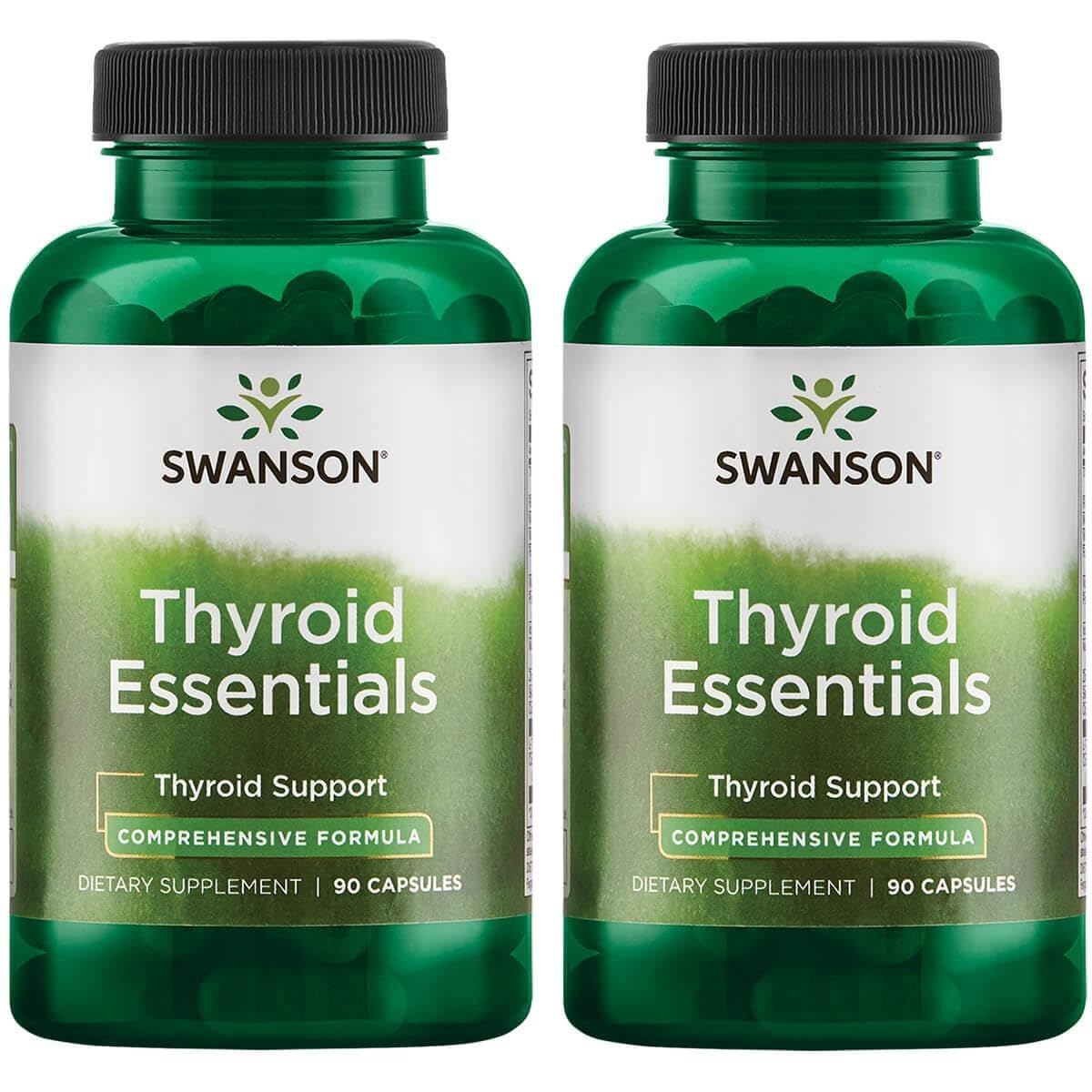 Swanson Thyroid Essentials, botella de cápsulas para apoyo diario tiroides.