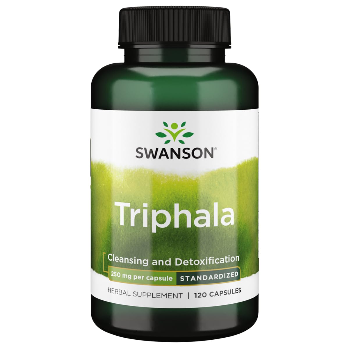 Swanson Triphala estandarizado en frasco muestra el producto para apoyo digestivo suave en la rutina diaria