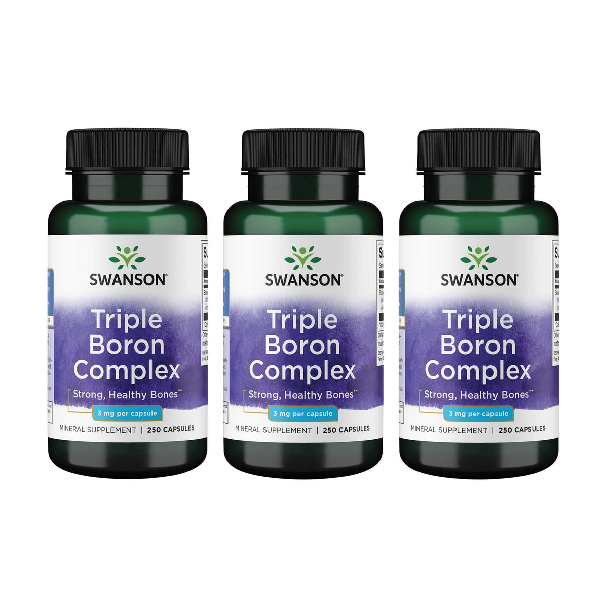 Swanson Triple Boron Complex, botella 3-pack para apoyo óseo y bienestar diario.