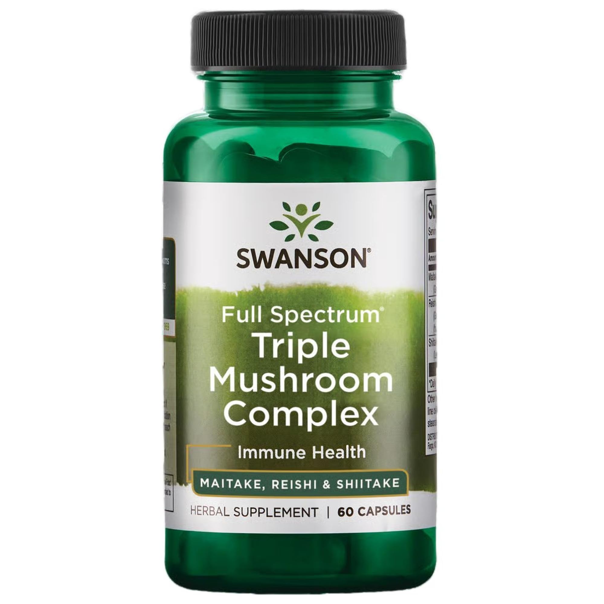 Swanson Triple Hongos, vista frontal de la botella, posible apoyo inmunológico natural.