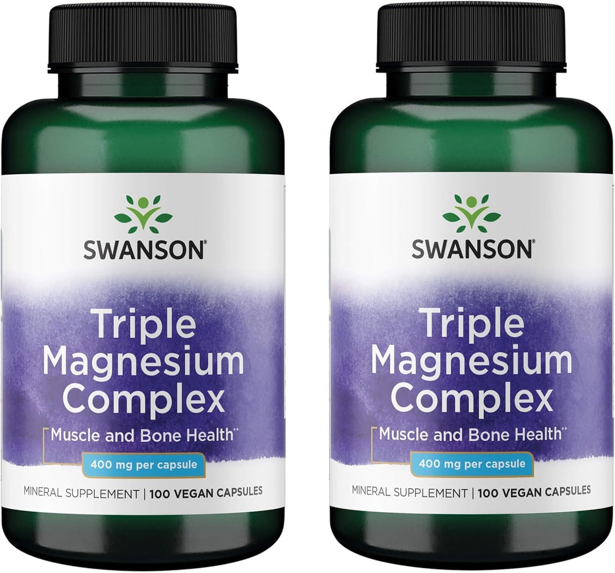 Swanson Triple Magnesium Complex, botella-frente, apoyo general para músculos y huesos.