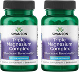Swanson Triple Magnesium Complex, caja de embalaje, apoyo diario para nervios y músculos.