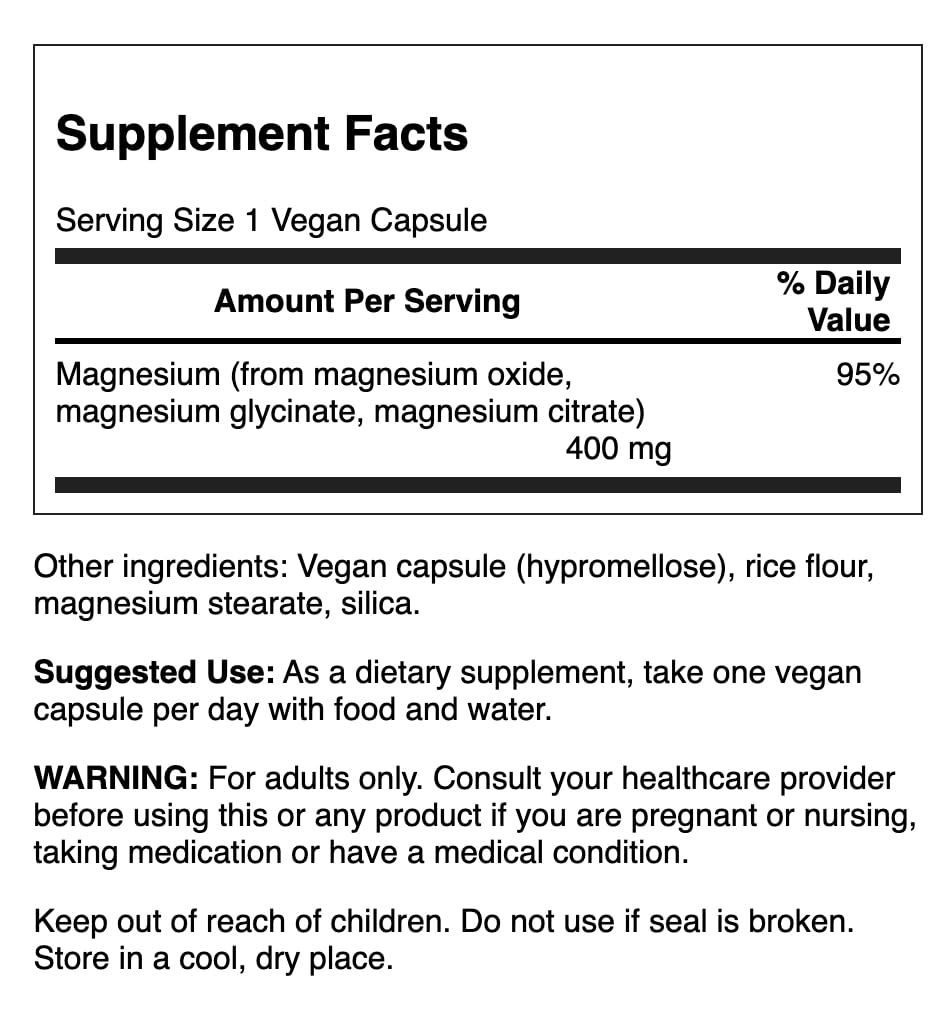 Swanson Triple Magnesium Complex con tres fuentes de magnesio para bienestar general.