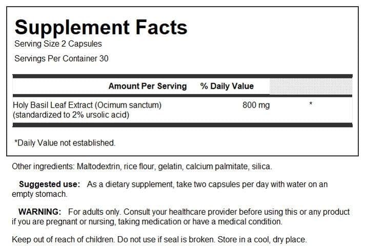 Swanson Tulsi Extracto 400 mg, cápsulas en primer plano, apoyo al bienestar diario.